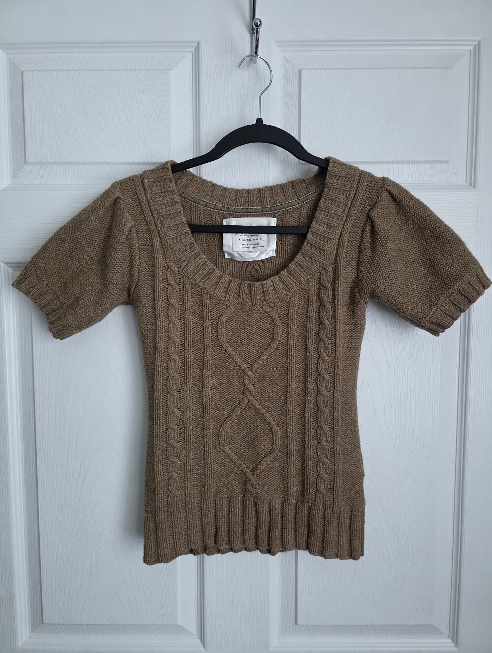 Old Navy Y2K Cable Knit Short Sleeve Sweater Cotton Lambswool Brown XS Preppy